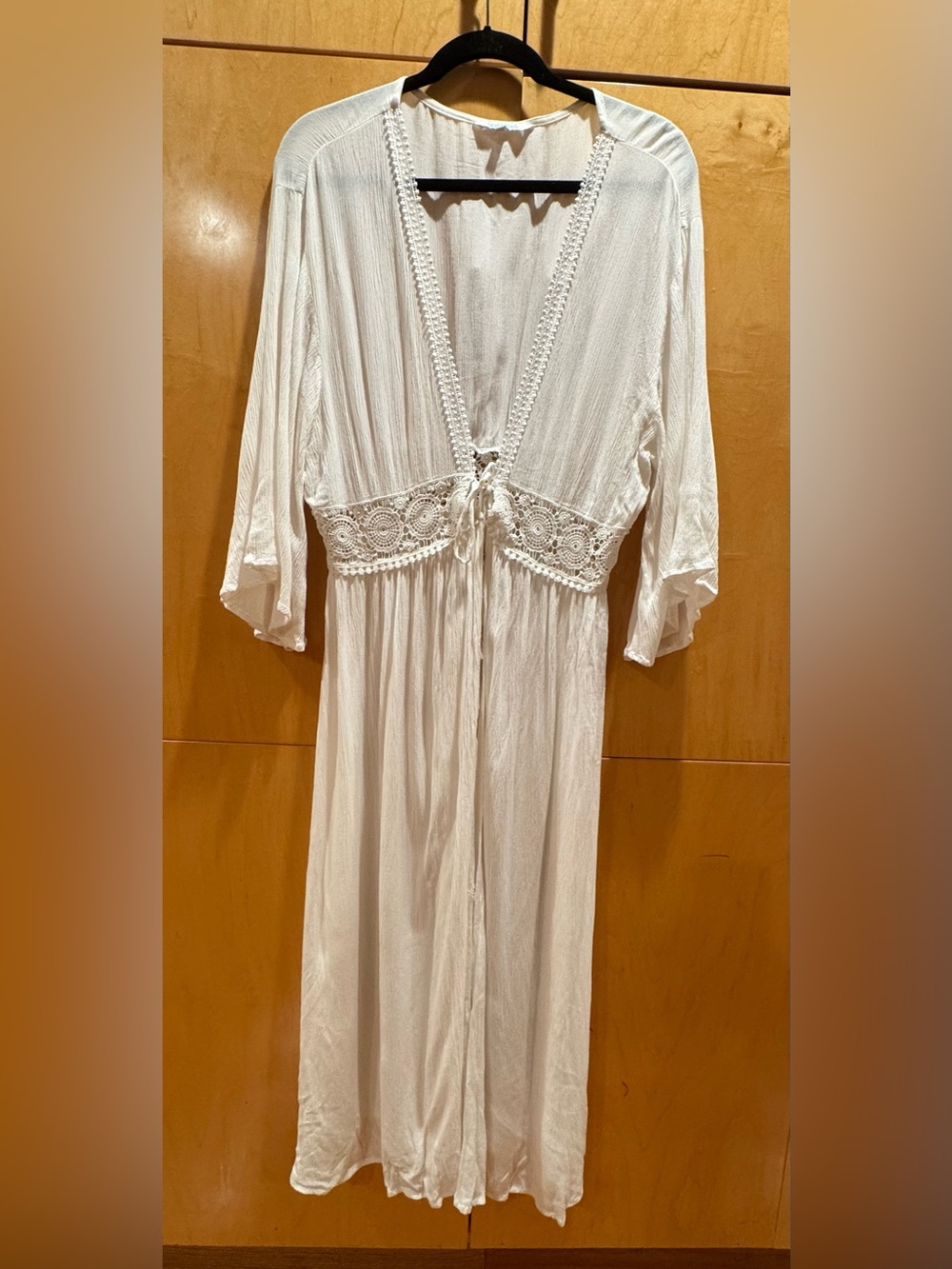 Blue Island Women’s White Crochet Lace-Trim Long Coverup Dress : XL :